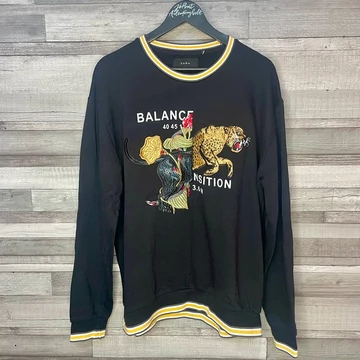 Laza fekete tigrismintás pulóver L