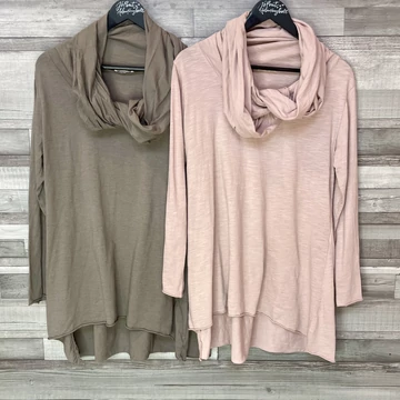 Italy pamut szürke és rózsaszín csavart nyakú felső szett M-L