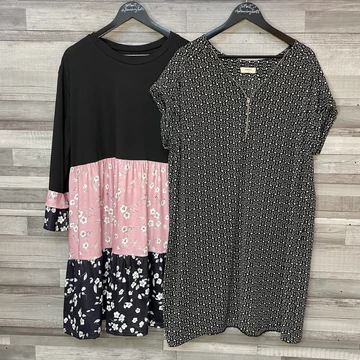 Papaya fekete-fehér aprómintás, No name virágos tunika szett XXL-XXXL