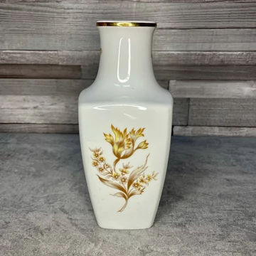 Hollóháza Hungary, Hollóházi kézzel festet virágmintás aranyozott váza