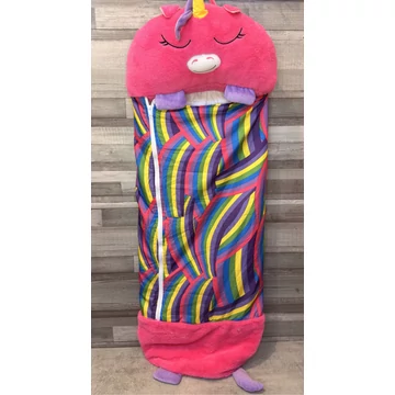 Plüss unikornisos gyerek hálózsák szivárvány mintával és cipzárral 