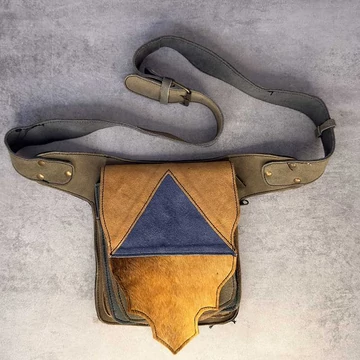 Velúr sárga-barna kék unisex övtáska állítható szíjjal