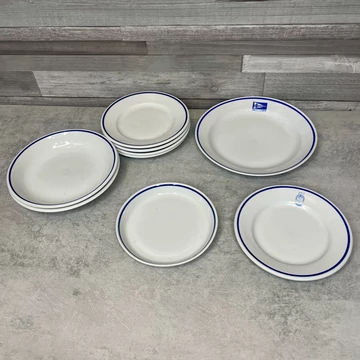 Zsolnay kék csíkos porcelán tányér szett