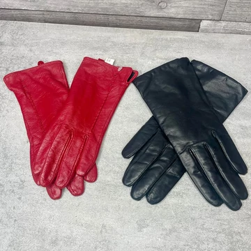 Bordó-fekete női bőr kesztyű szett S-M