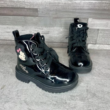 Minnie Mouse fekete lakk kislány bokacsizma 26