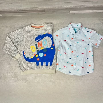 F&amp;F dinoszauruszos fiú pulóver, ing szett 4 évesre