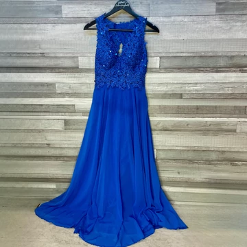 Királykék csipkés, gyöngy díszítéses hosszú alkalmi ruha S-M