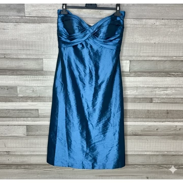 Kék organza pánt nélküli alkalmi ruha M