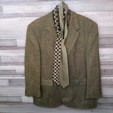 Baumler retro barna zöld öltöny szett nyakkendővel XL