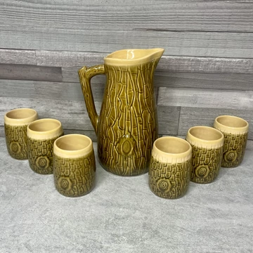 Magyarszombatfai , faerezetes boros kerámia készlet világosabb színben