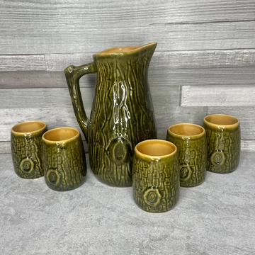 Magyarszombatfai , faerezetes boros kerámia készlet sötétebb színben