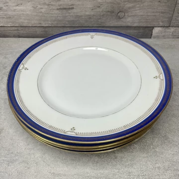 Vintage kobaltkék-arany szegélyű porcelán lapostányér szett