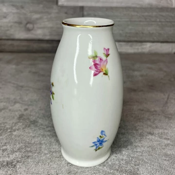 Hollóháza Hungary, Hollóházi virágmintás aranyozott szélű kisméretű porcelán váza