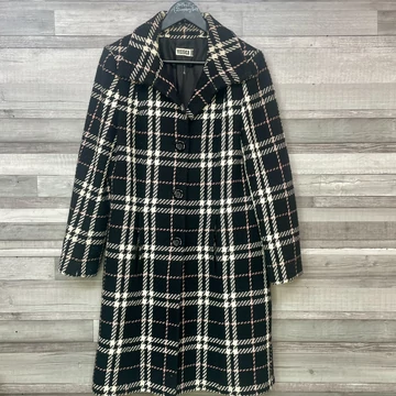 Yessica fekete-fehér-rózsaszín kockás szövetkabát 40