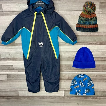 Lupilu sötétkék gyerek overál 86/92 3 db sapkával szett