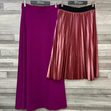 Sysco fuchsia, metálfényű pliszírozott szoknya szett 36-38