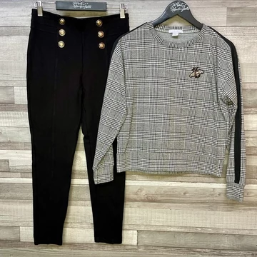 Zara fekete nadrág, Amisu kockás pulóver XS-S