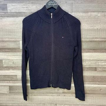 Tommy Hilfiger sötétkék kötött cipzáras pulóver 38-40