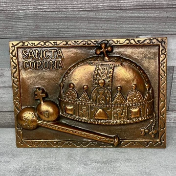 Sancta Corona Magyar Szent Korona bronzírozott fémmunka faliplakett dísz