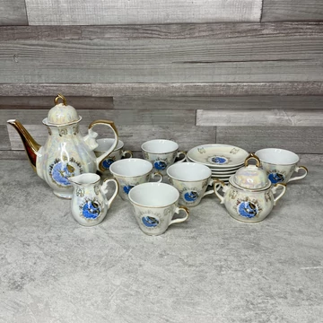 Sonesta kék madár gyöngyházfényű porcelán teás készlet