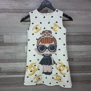 Kislány kötényruha, cuki baba mintával, 122