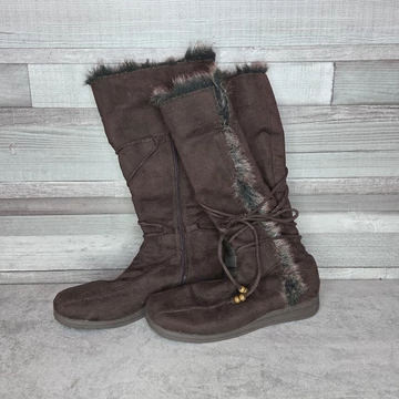 Sötétbarna szőrmés női csizma, 40