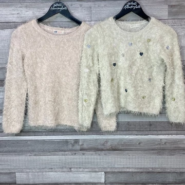 H&amp;amp;M meleg bolyhos rózsaszín-bézs pulóver szett 134-140