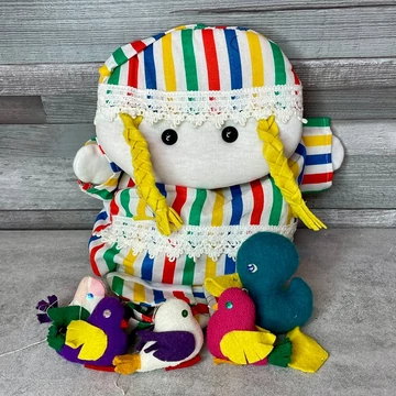 Retro kislány hátizsák kézműves madarakkal