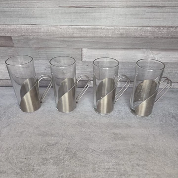 Üveg ír kávéspohár szett fém fogantyúval