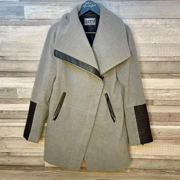 Upon The City Lights szürke szövetkabát műbőr berakásokkal S