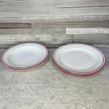 Zsolnay piros szélű porcelán tányér szett