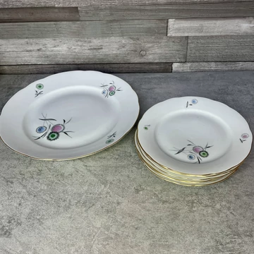 Colditz aranyozott szélű mintás porcelán süteményes tányér szett