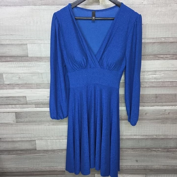 Alkalmi női ruha csillogó kék anyagból, M