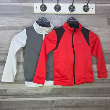 Decathlon Domyos szürke-piros gyerek melegítőfelső szett, 116-122