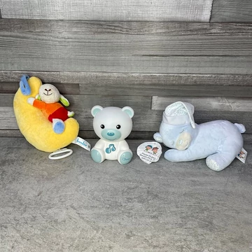 Bambia altató plüss, Chicco zenélő-világító maci, Gamberritos plüss szett babáknak