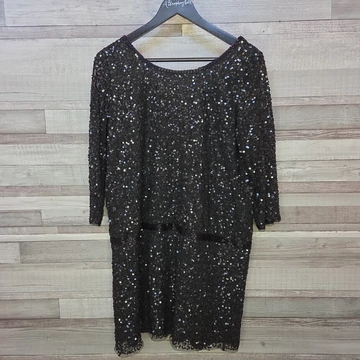 Mango fekete flitteres alkalmi női felső, tunika, L