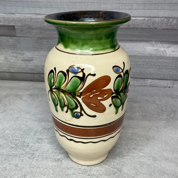 Kézzel festett népies mázas kerámia váza