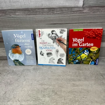 Kosmos Garten: Vögel im Garten; Vögel füttern- aber richtig; Die Kunst des Zeichnens 15 Minuten Vögel német nyelvű madaras könyv szett
