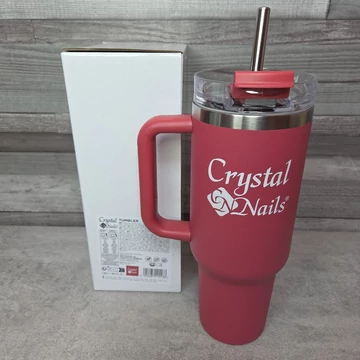 Crystal Nails rózsaszín hőtartó palack fém szívószállal