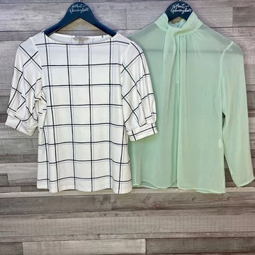 H&amp;amp;M fekete-fehér kockás, Zara mentazöld blúz szett XS