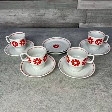 Hollóháza Hungary, Hollóházi porcelán piros-fehér kávés szett