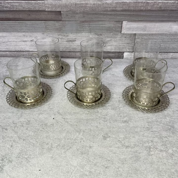 Vintage fémvázas teáspohár szett alátéttel