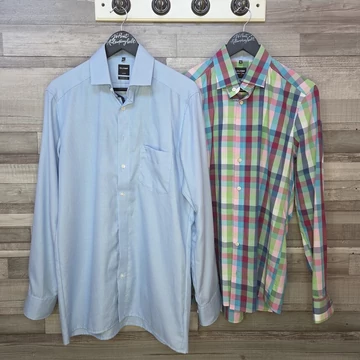 Olymp kék aprómintás és kockás férfi ing szett, M