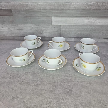 Hollóházi porcelán virágmintás kávéskészlet