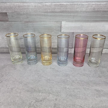 Retró aranyozott szélű színes röviditalos üvegpohár szett
