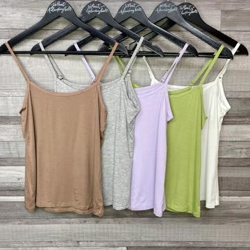 Barna, szürke, fehér, lila, zöld spagettipántos topp szett S-M