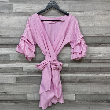 Olasz rózsaszín-fehér kockás one size átlapolós női ruha S-L