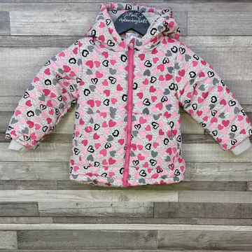 Szürke rózsaszín szívecskés kislány télikabát 86-92