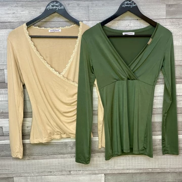 Victoria Moda bézs-khakizöld kivágott felső szett S-M