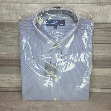 Enzo Collection kék-fehér csíkos rövidujjú férfi ing, L